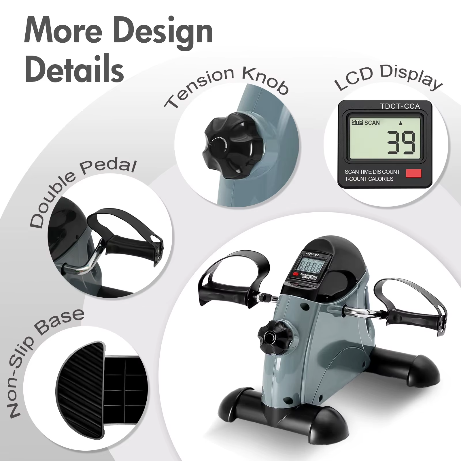 Mini Pedal Exercise Bike under Desk Bicycle Trainer Fitness Cycling Portable LCD Display Arm Leg Fitness Equipment Home Office