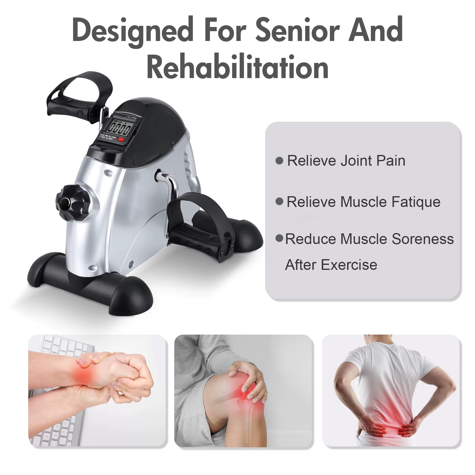 Mini Pedal Exercise Bike under Desk Bicycle Trainer Fitness Cycling Portable LCD Display Arm Leg Fitness Equipment Home Office