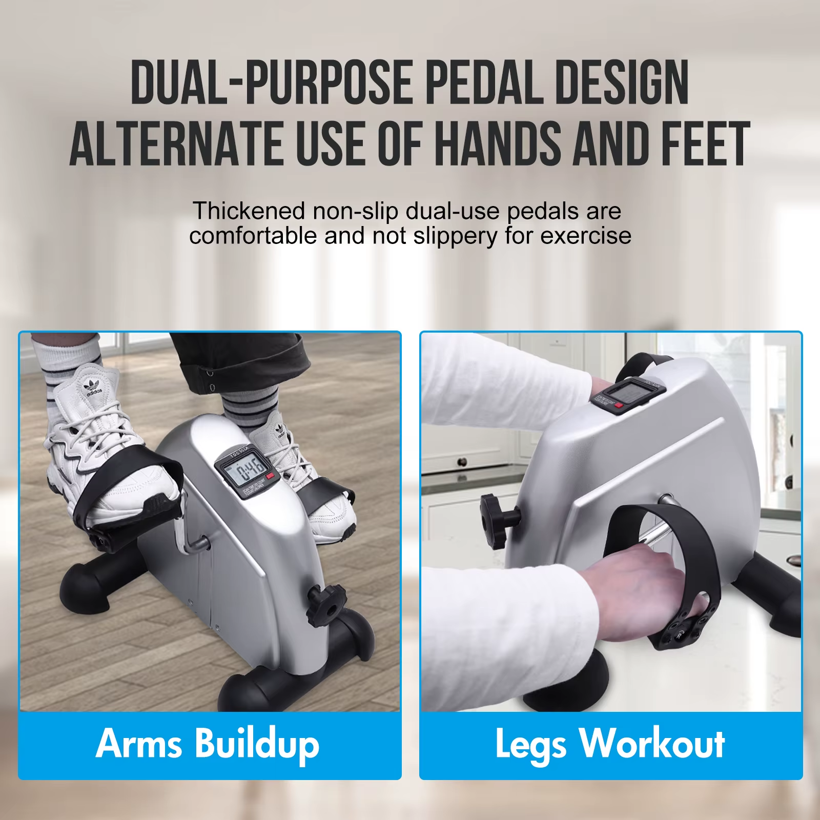 Mini Pedal Exercise Bike under Desk Bicycle Trainer Fitness Cycling Portable LCD Display Arm Leg Fitness Equipment Home Office