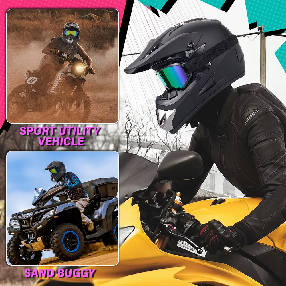 Motocross Full Face Helmet Adult Dirt Bike UTV Off-Road Helmet Goggles Gloves and Face Mask Matte Black Motorcycle Accessories