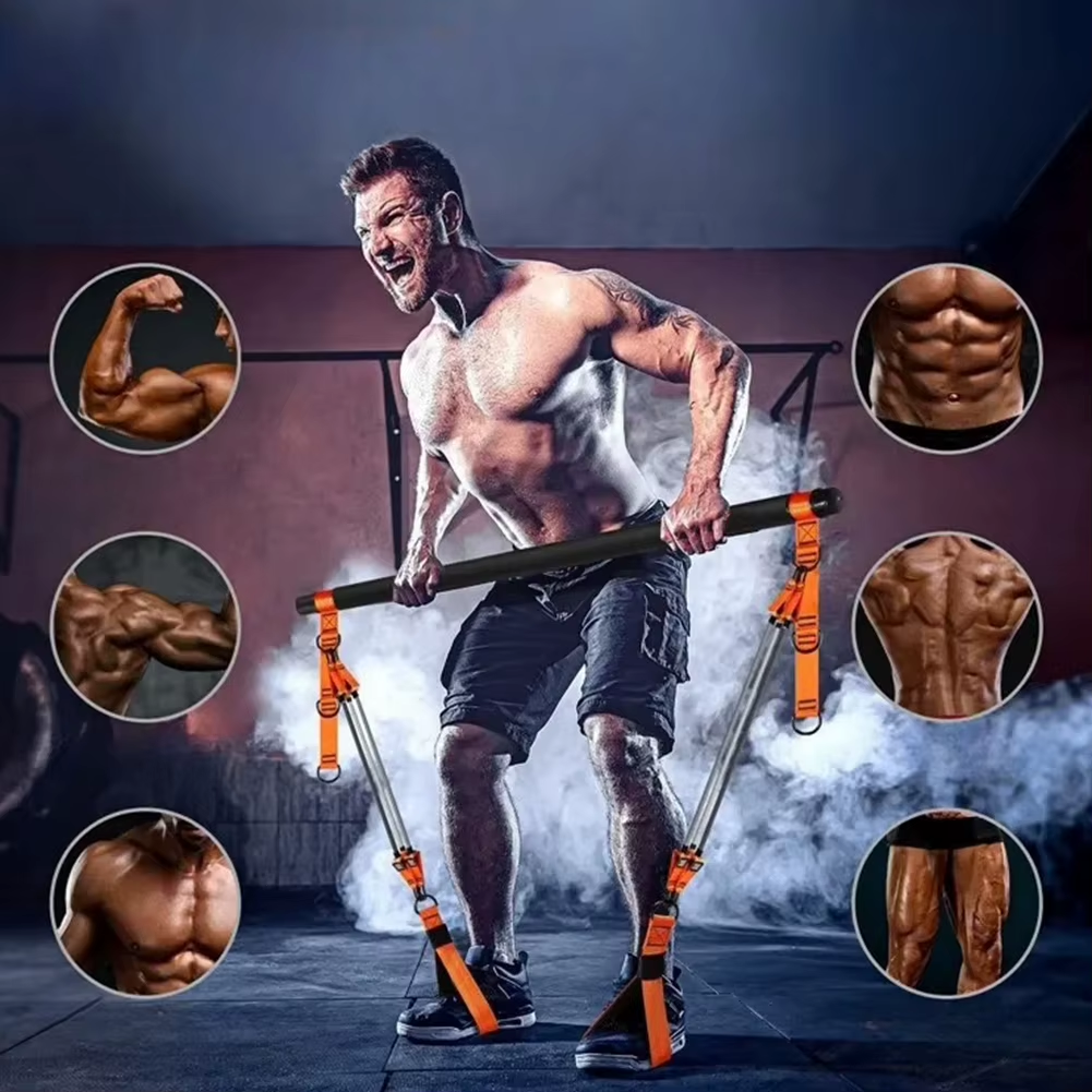 Multifunctional Pilates Bar & Resistance Bands Pilates Workout Equipment Exercise Bands Set Home Gym Strength Training Equipment