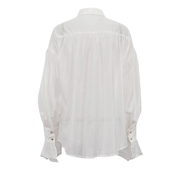 Office Lady Elegant White Casual Loose Blouses Fashion New Long Sleeve Women Shirt Turndown Collar Tops