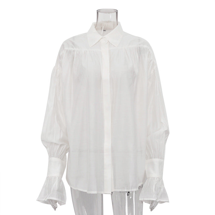 Office Lady Elegant White Casual Loose Blouses Fashion New Long Sleeve Women Shirt Turndown Collar Tops