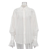 Office Lady Elegant White Casual Loose Blouses Fashion New Long Sleeve Women Shirt Turndown Collar Tops