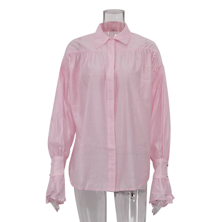 Office Lady Elegant White Casual Loose Blouses Fashion New Long Sleeve Women Shirt Turndown Collar Tops