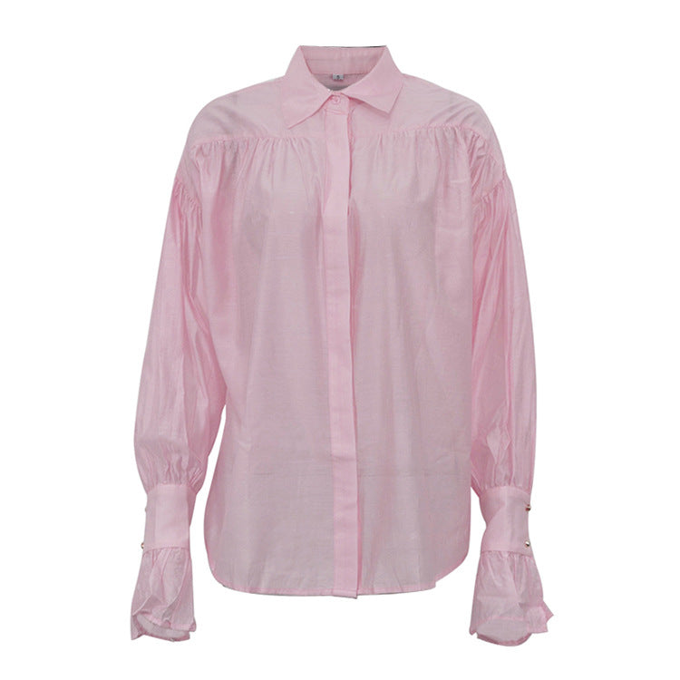 Office Lady Elegant White Casual Loose Blouses Fashion New Long Sleeve Women Shirt Turndown Collar Tops