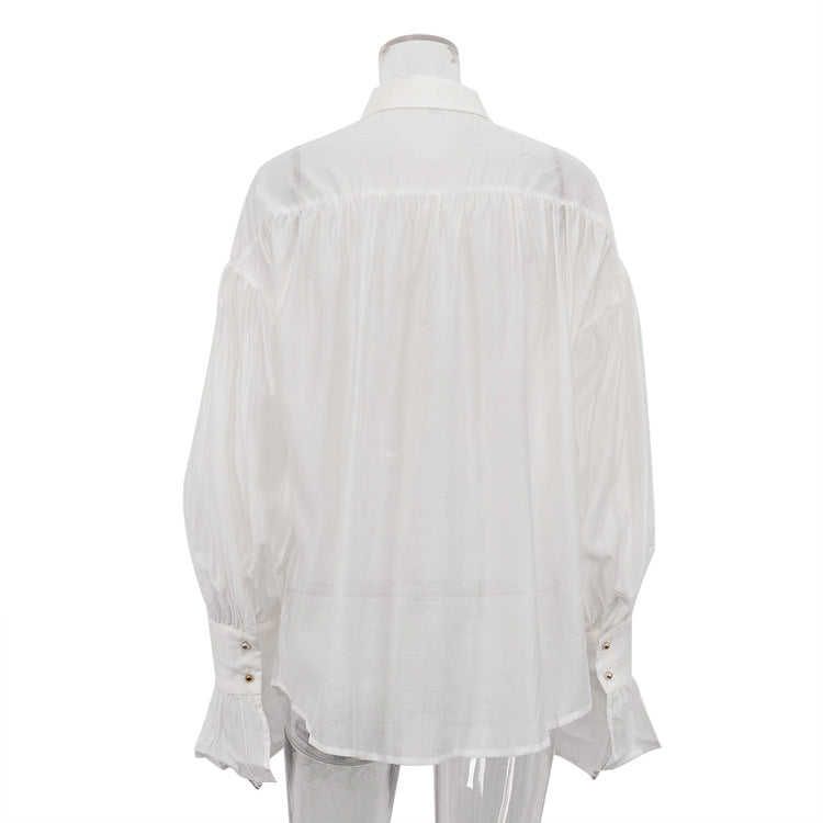 Office Lady Elegant White Casual Loose Blouses Fashion New Long Sleeve Women Shirt Turndown Collar Tops
