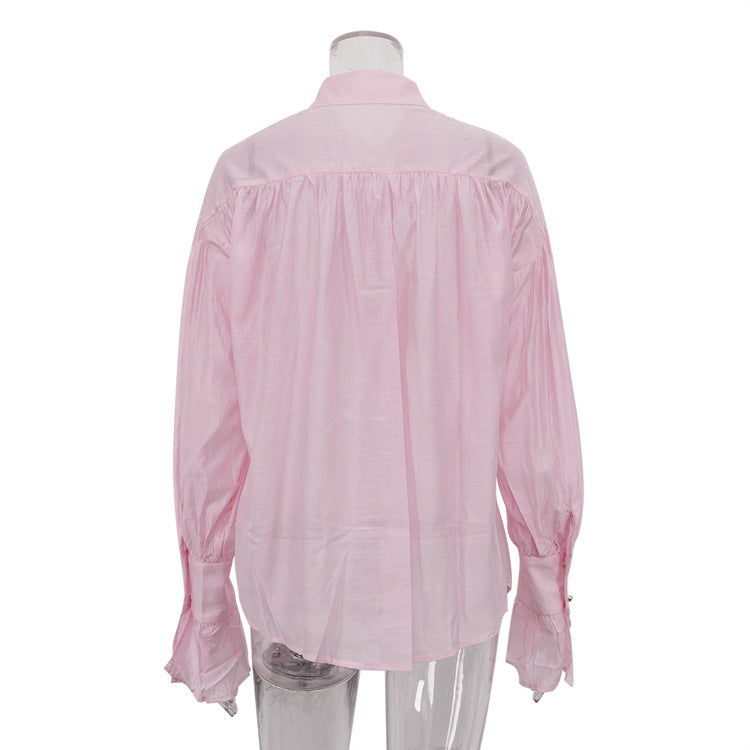 Office Lady Elegant White Casual Loose Blouses Fashion New Long Sleeve Women Shirt Turndown Collar Tops