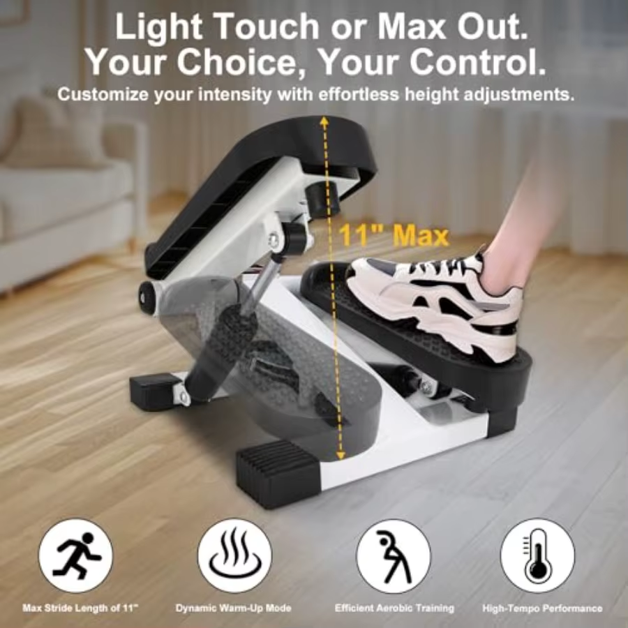 Portable Mini Stepper for Home Exercise with LCD Monitor and Resistance Bands 260Lbs Weight Capacity Twist Stepper in Black For