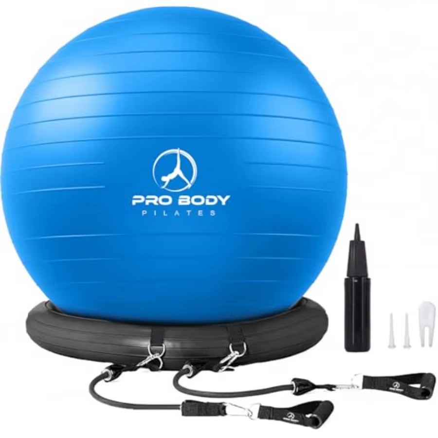 Probody Pilates Yoga Ball Chair with Base for Home Office Desk Sitting or Workout 65Cm Antiburst Balance Stability Ball Seat In