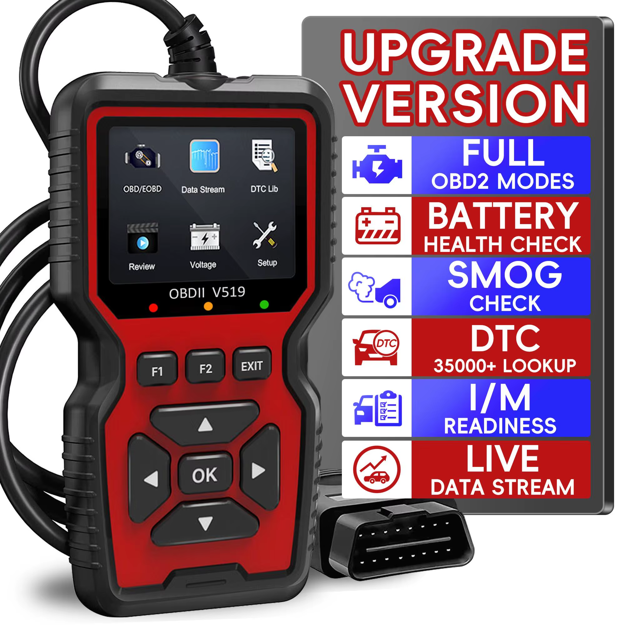 Professional OBD2 Scanner with Live Data for Mechanics - OBDII Diagnostic Code Reader Tool for Check Engine Light V519