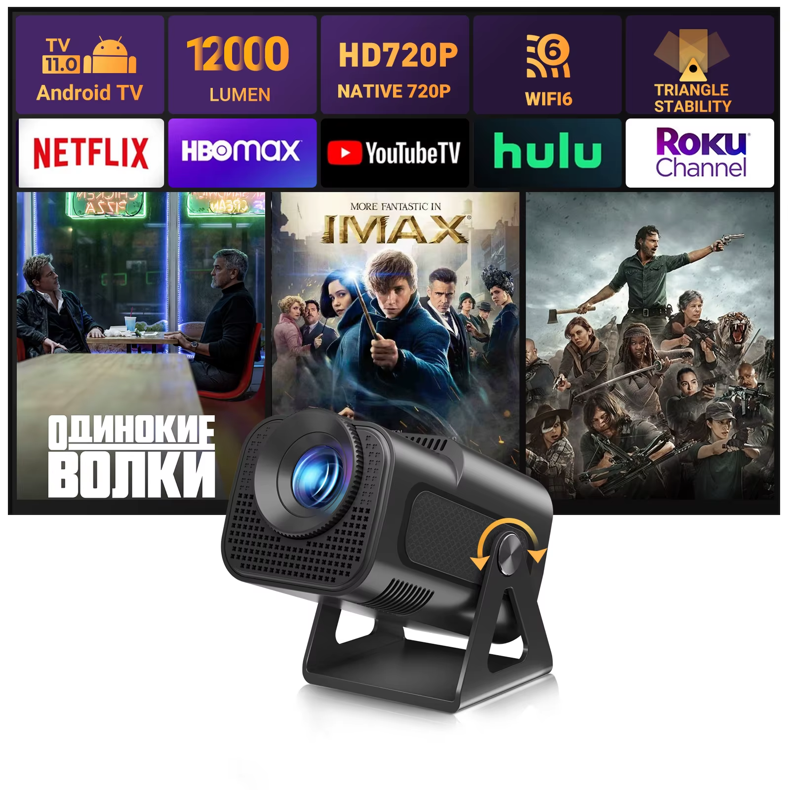 Projector 4K 12000LM Short Throw Mini Portable Projectors Android Wifi Bluetooth HDMI Smart USB Android Smart Home Theater