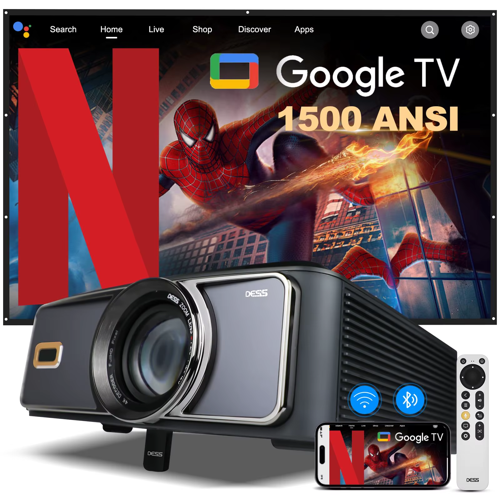 Projector 4K Auto Focus Voice Control Home Theater Video Android Full Hd Smart Projector with Netflix & Google TV Projector