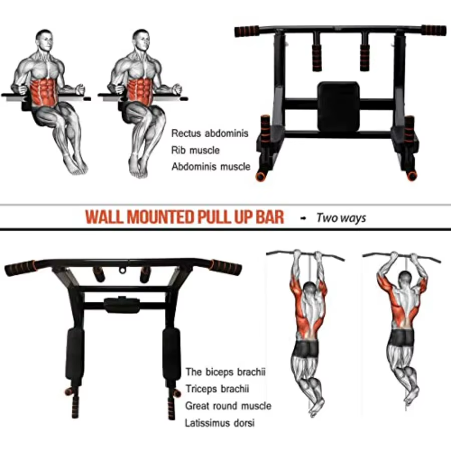 Pull up Bar Wall Mounted Chin up Bar Wall Mount Multifunctional Dip Station for Indoor Home Gym Workoutpower Towe