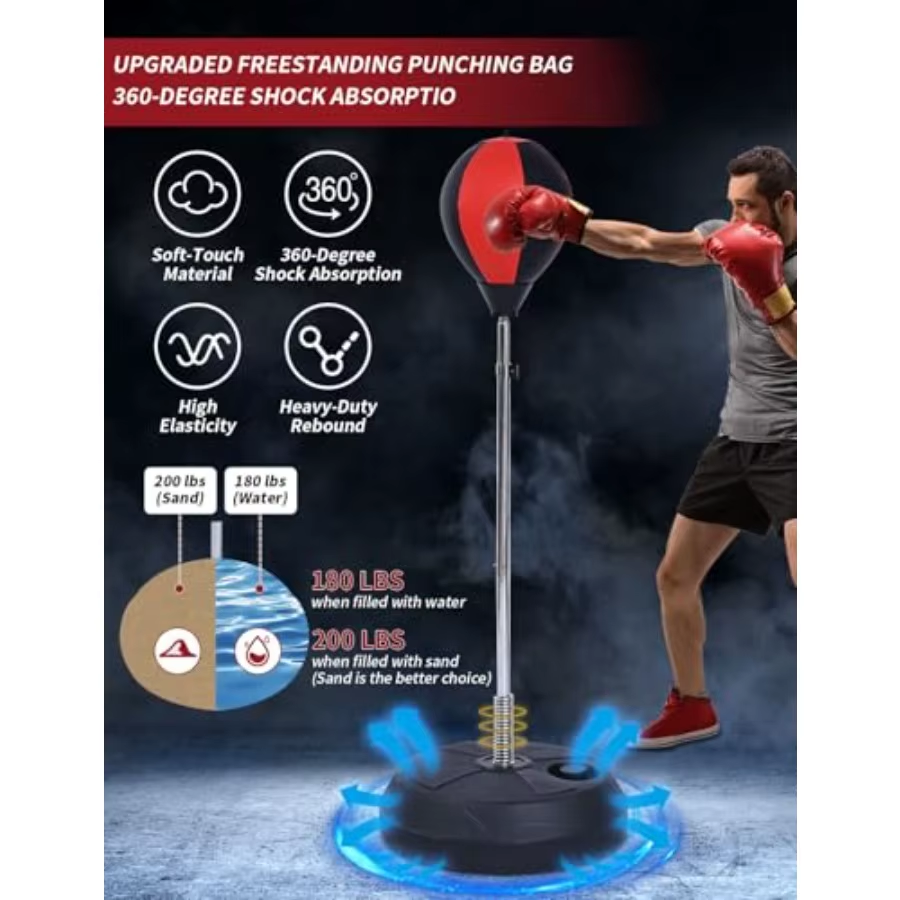Punching Bag with Stand Height Adjustable for Boxing Training Speed Reflexes Stress Relief Fitness Equipment Red Heavy Duty Imp