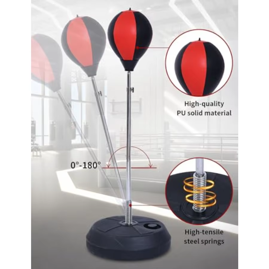 Punching Bag with Stand Height Adjustable for Boxing Training Speed Reflexes Stress Relief Fitness Equipment Red Heavy Duty Imp