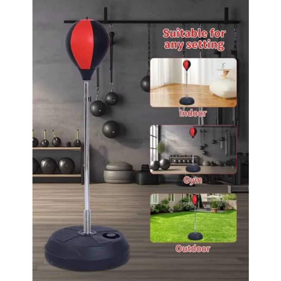 Punching Bag with Stand Height Adjustable for Boxing Training Speed Reflexes Stress Relief Fitness Equipment Red Heavy Duty Imp