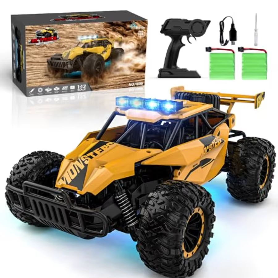 Remote Control Car for Boys RC Cars 1:12 Monster RC Truck off Road with LED Headlight and Rechargeable Battery Gifts Fo