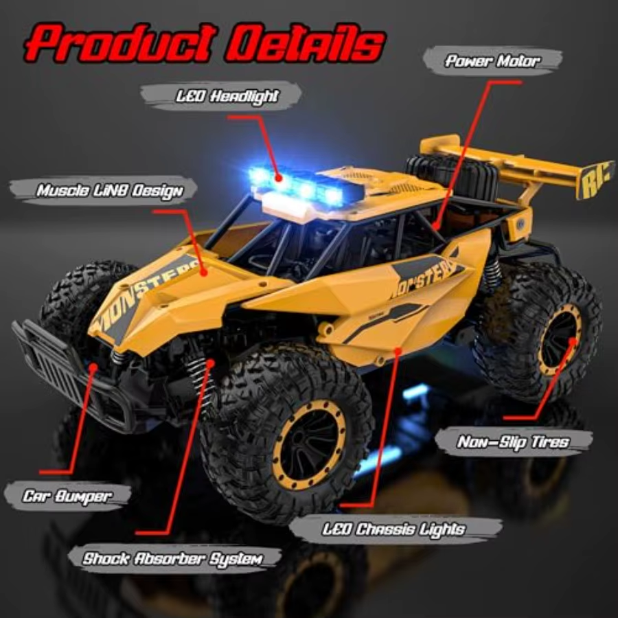Remote Control Car for Boys RC Cars 1:12 Monster RC Truck off Road with LED Headlight and Rechargeable Battery Gifts Fo