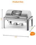 Roll Top Chafing Dish Buffet Set Rectangular, 9QT Stainless Steel Catering Food Warmers with Glass Window Silver