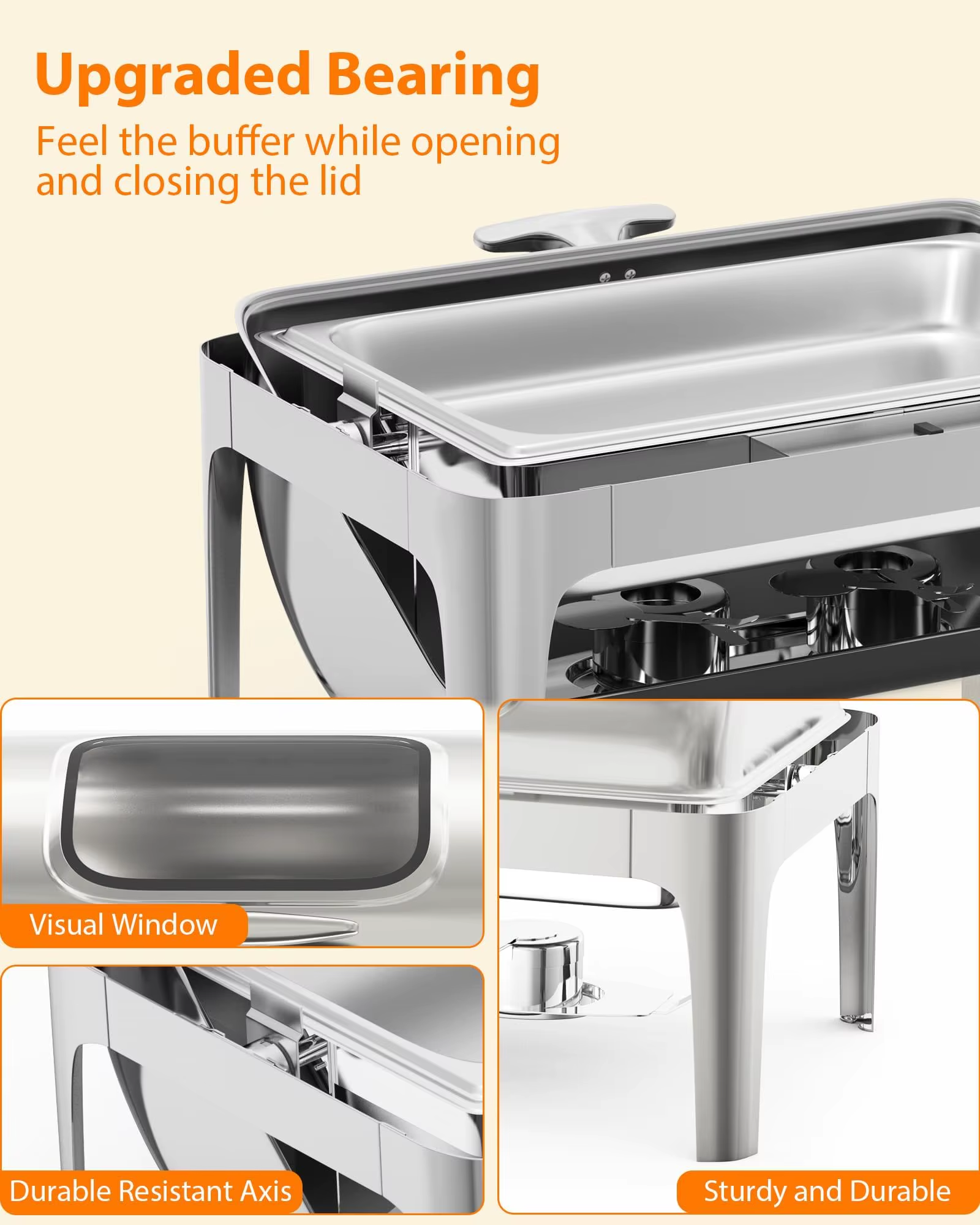 Roll Top Chafing Dish Buffet Set Rectangular, 9QT Stainless Steel Catering Food Warmers with Glass Window Silver