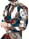2025 Spring Men's Shirts Fashion Retro Street Texture Printed Shirts Men's Long-sleeved Lapel Shirt Shirt Top Office Clothing