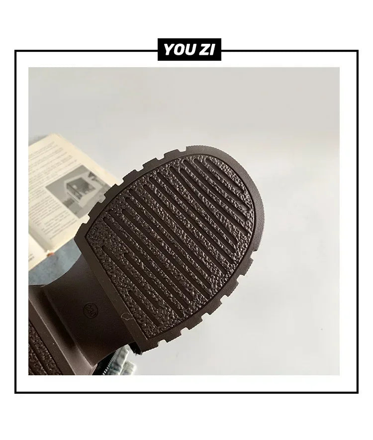 2025 Winter Women Biker Boots Fashion Belt Buckle Ladies Elegant Platform Long Pipe Booties Casual Women's Knee High Booties