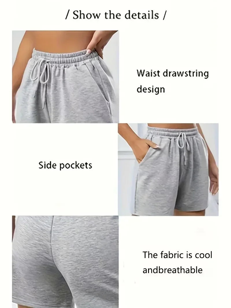 Plus Size - Plus Size - Plus Size Women'S Casual Solid Color, Machine Washable Fabric with Drawstring Pocket Shorts