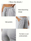 Plus Size - Plus Size - Plus Size Women'S Casual Solid Color, Machine Washable Fabric with Drawstring Pocket Shorts