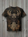 New Retro-style Outdoor Street Men's Loose Short-sleeved Casual Shirt With Tribal Ethnic Symbol Print Men's Fashionable T-shirt