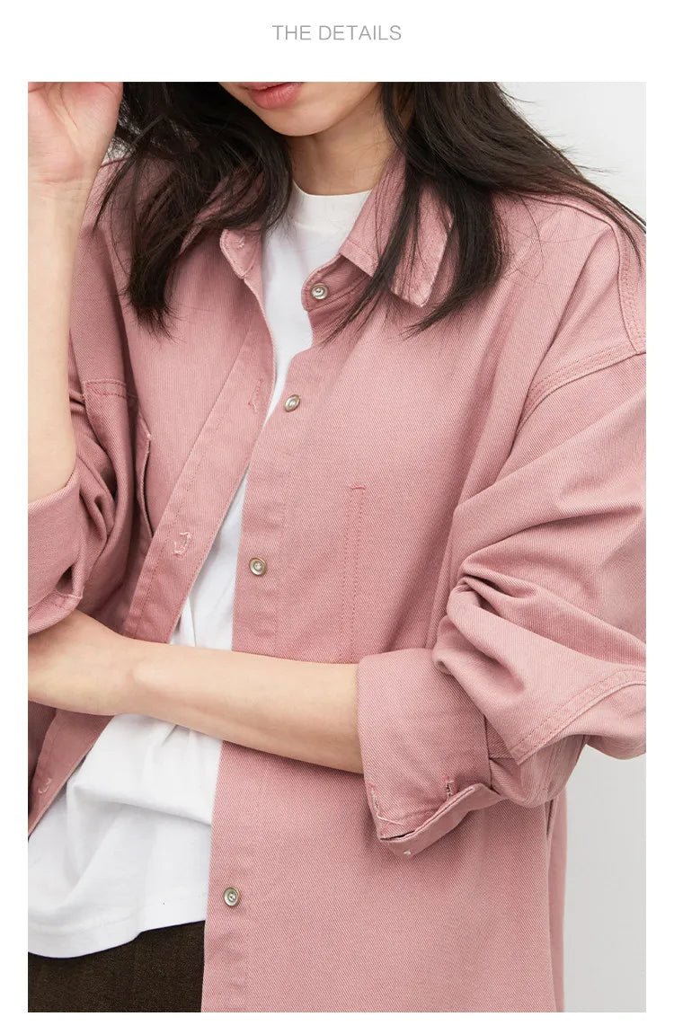 CHIC VEN Fashion Women Shirt Loose Casual Pink Long Sleeve Vintage Cotton Female Blouses Spring Summer 2026 Woman Jacket
