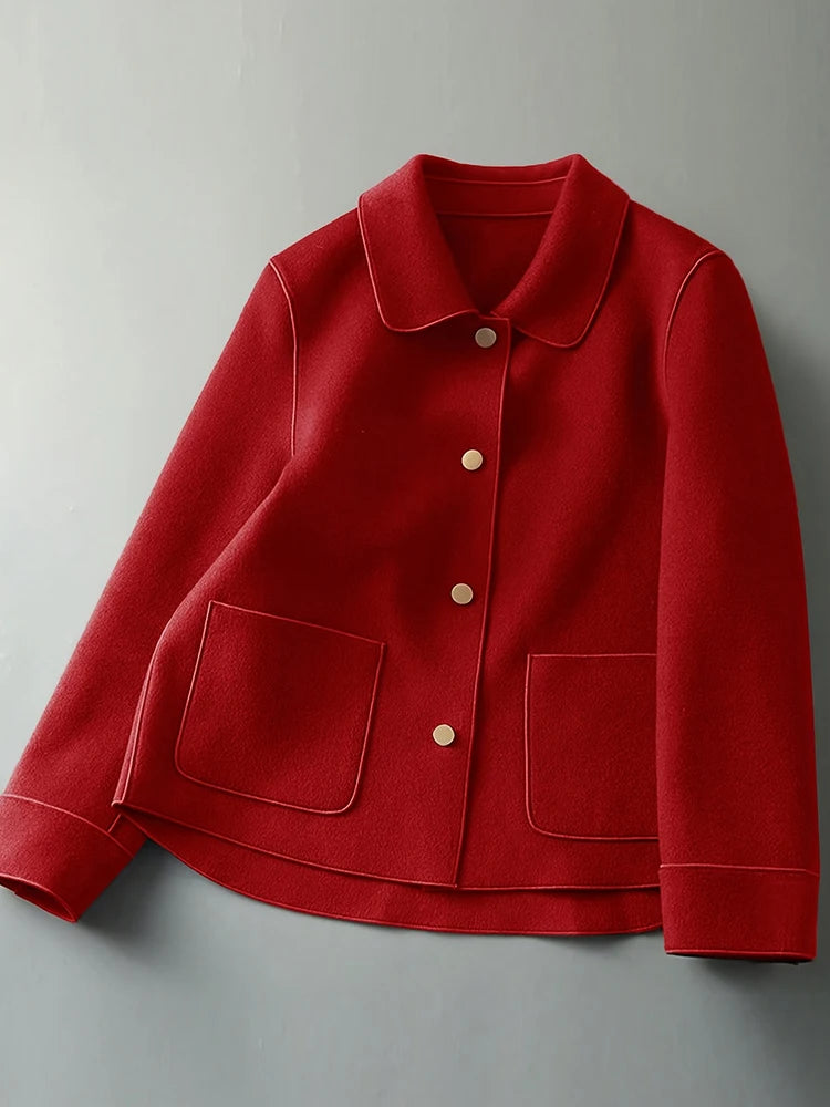 Classic Solid Short Woolen Coats for Woman Autumn Winter Warm Woman Clothing Button Up Female Coat Outfits New In Outerwears