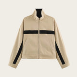 High Quality Chic Khaki Stand Collar Zipper Jackets 2026 Casual Long Sleeve Outerwear Female Fashion Loose Coats For Woman