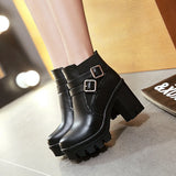Women's Ankle Boots Women Platform High Heels Fashion Buckle Side Zipper Autumn Winter Women's Ankle Boots Size 33-43