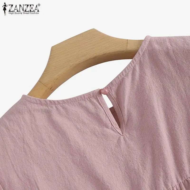 ZANZEA Elegant Solid Blouse Women Long Sleeve O Neck OL Work Shirt Spring Autumn Fashion Tunic Tops Blusas Female Loose Chemise