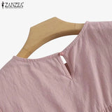 ZANZEA Elegant Solid Blouse Women Long Sleeve O Neck OL Work Shirt Spring Autumn Fashion Tunic Tops Blusas Female Loose Chemise