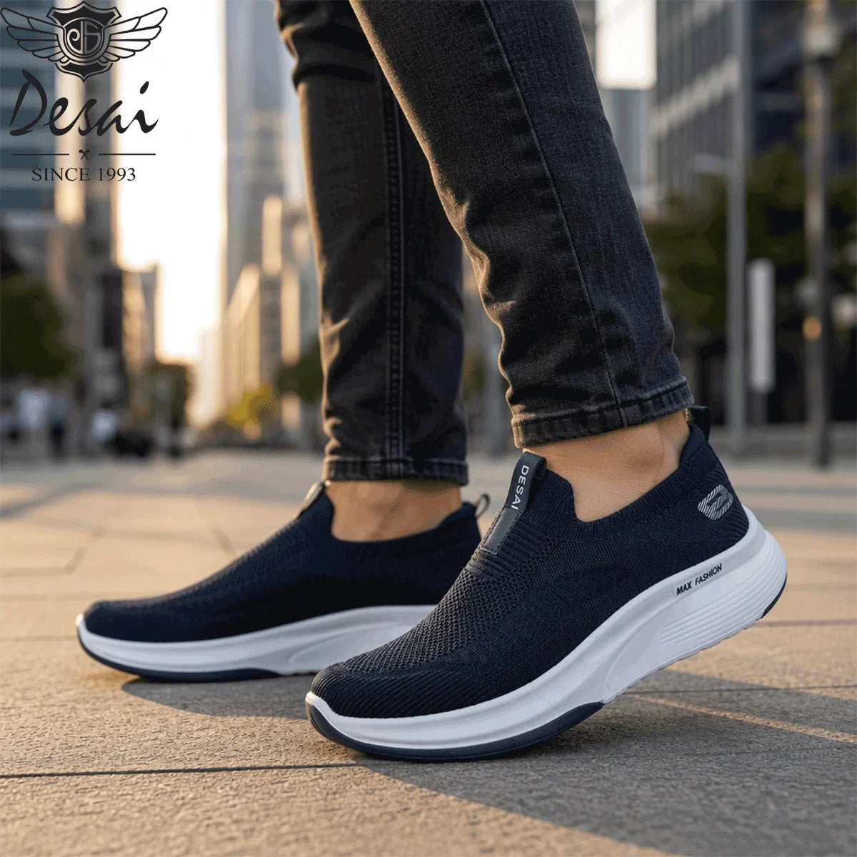 Desai Men's Wide Width Knit Slip-on Sneakers Max Cushion Walking Shoes Lightweight Breathable