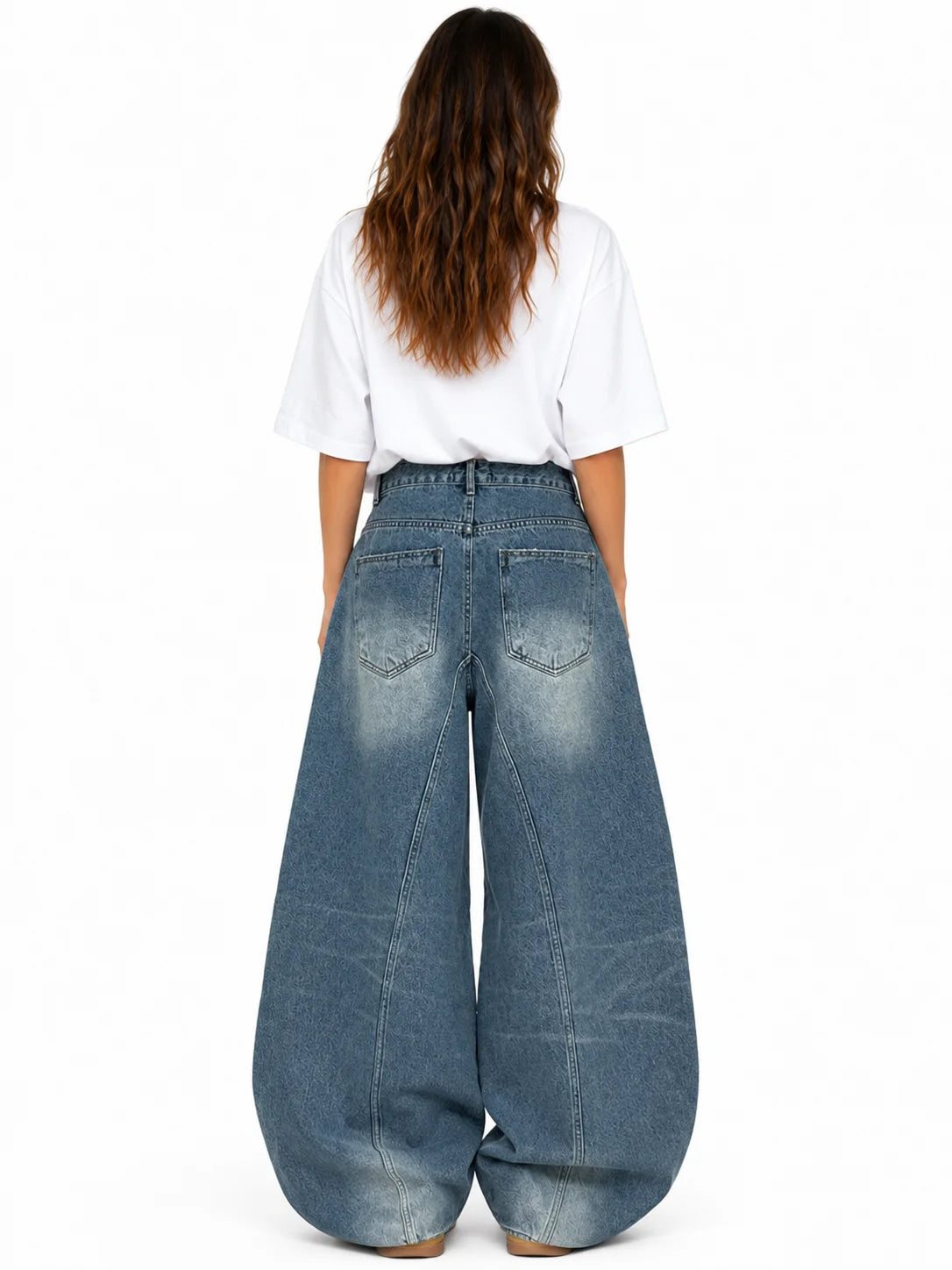 Women's Asymmetric Button Front Baggy Jeans, High Waist Vintage Washed Wide Leg Denim Pants Y2K Streetwear Loose Barrel Jeans for Daily Wear