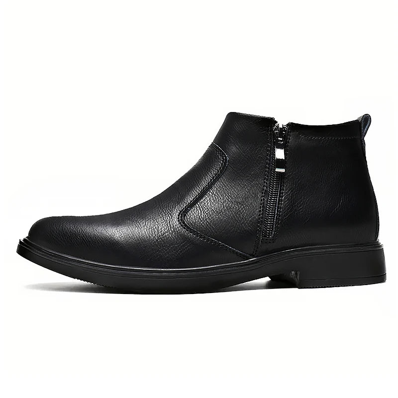 Autumn and Winter New High-Top Leather Shoes for Men, Zippered Leather Boots, Fashionable Versatile Business Casual Shoes, Men's Formal Shoes, Chelsea Boots