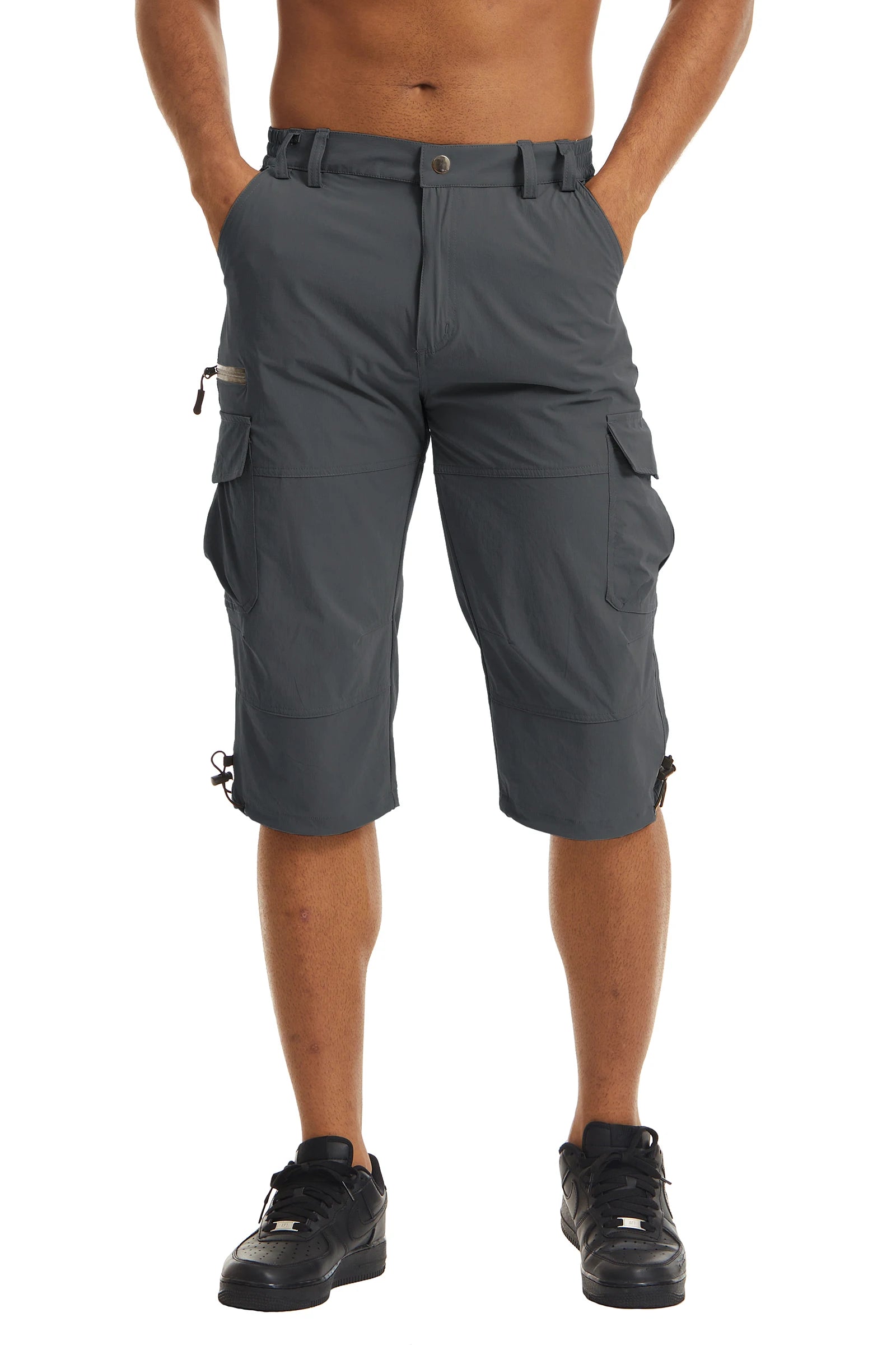 Men's Cargo Work Shorts Quick Dry 3/4 Length Capri Pants Multi-pockets Knee Length Trousers Summer Board Beach Shorts