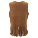 Puloru Fringe Faux Suede Vests Women's Casual Sleeveless Open Front Tassel Hippie Jackets Western Style Streetwear Outwears