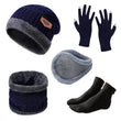 Winter Warm Hat Set Men's and Ear Protectors with Knitted Hats Gloves Neck Hoods Anti Slip Socks Five Piece Set