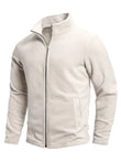 Men's Spring and Autumn Solid Color Fleece Warm Top, Comfortable Zippered Cardigan for Men's Outdoor Leisure