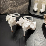 New One line Ribbon White Wedding Shoes Sweet Bow Bridal Shoes Large Heels