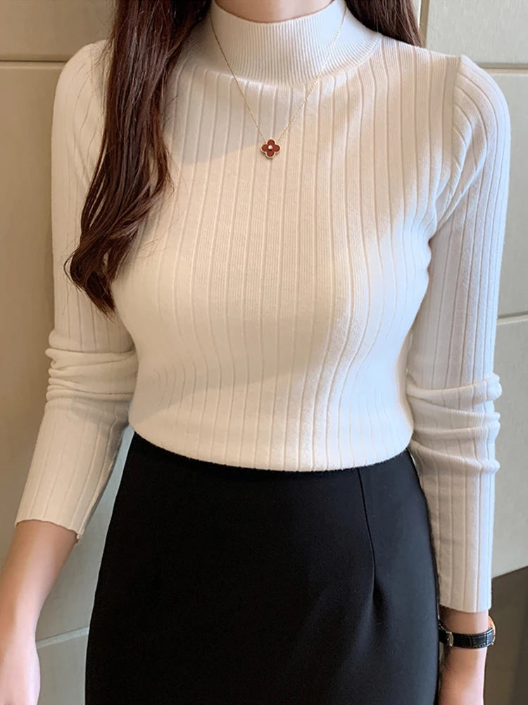 2026 New Autumn Winter Knitted Ribbed Jumper Tops Women Turtleneck Pullovers Sweaters Long Sleeve Korean Slim-fit Female Sweater