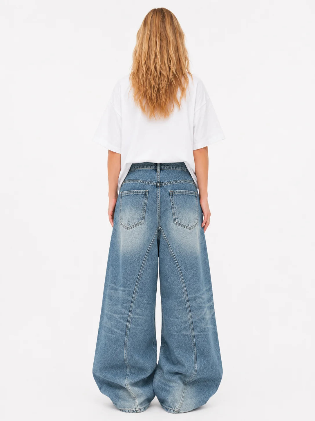 Women's Asymmetric Button Front Baggy Jeans, High Waist Vintage Washed Wide Leg Denim Pants Y2K Streetwear Loose Barrel Jeans for Daily Wear