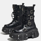 Women's 2025 New Niche Internet Celebrity Muffin Platform Locomotive Punk Goth Lace-up Medium Boots