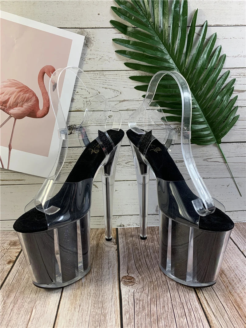 Rncksi 2025 Fashion Sexy Pole dancing Summer 20cm PVC Women Sandals Thin High Heels Sandals Slip-On Size 35-42