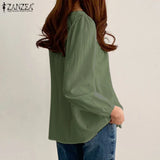 ZANZEA Elegant Solid Blouse Women Long Sleeve O Neck OL Work Shirt Spring Autumn Fashion Tunic Tops Blusas Female Loose Chemise