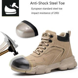Men's & Women's Brown High-top PU Water Repellent Lightweight Anti-smash Anti-puncture Comfortable Wear Resistant Industrial Construction Work Safety Boots